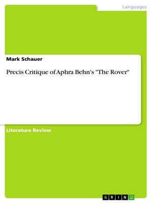 cover image of Precis Critique of Aphra Behn's "The Rover"